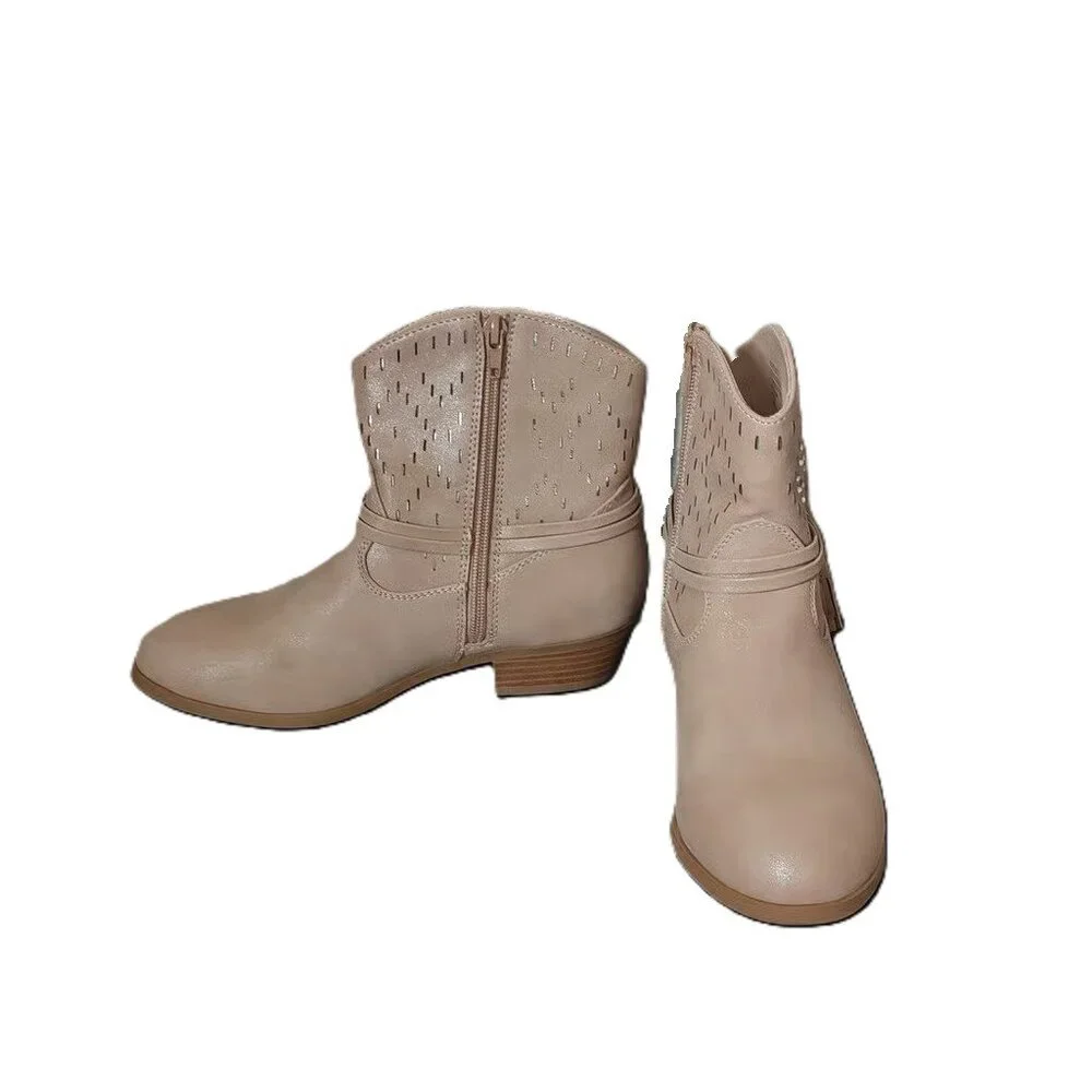 Jessica Simpson Short Cowboy Boots Beige/Tan Shiny Diamond Rhinestone Kid Size 4